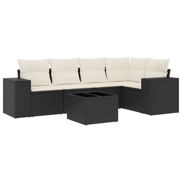 vidaXL Salon de jardin 6 Pièces avec coussins noir résine tressée