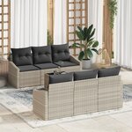vidaXL Set de Canapé de Jardin 7 Pièces avec Coussins Gris Clair Poly Rattan