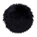 Coussin de siège rond en peau d'agneau artificielle noire Ø 35 cm