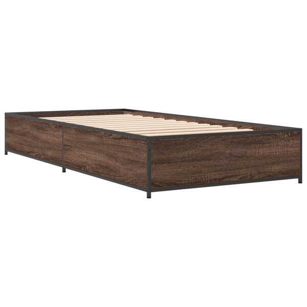 vidaXL Cadre de lit chêne marron 75x190 cm bois d'ingénierie et métal