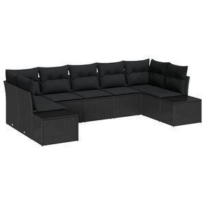 vidaXL Ensemble de canapé de jardin avec coussin 7 Pièces Noir polyrotin