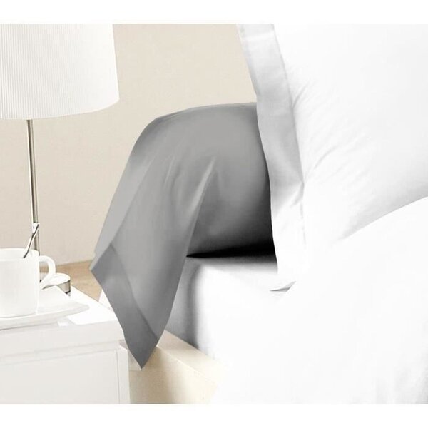 2 Taies de Traversin 100  coton 85 x 185 cm gris clair