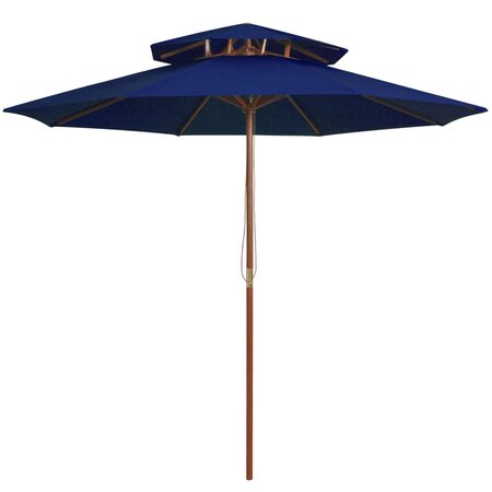 vidaXL Parasol double avec mât en bois Bleu 270 cm