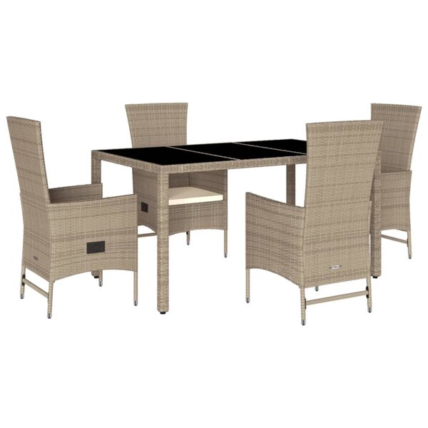 vidaXL Ensemble à manger de jardin avec coussins 5Pièces Beige poly rotin