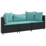 vidaXL Salon de jardin 3 Pièces avec coussins noir résine tressée
