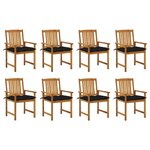 vidaXL Chaises de jardin avec coussins lot de 8 Bois d'acacia solide