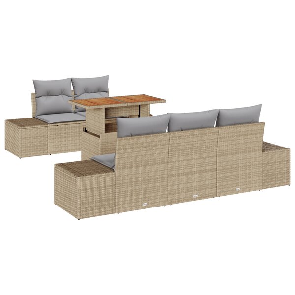 vidaXL Ensemble de Canapés de Jardin 6 pièces avec Coussins Beige Rattan Poly