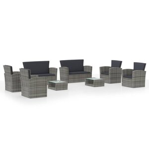 vidaXL Salon de jardin 8 Pièces avec coussins résine tressée gris