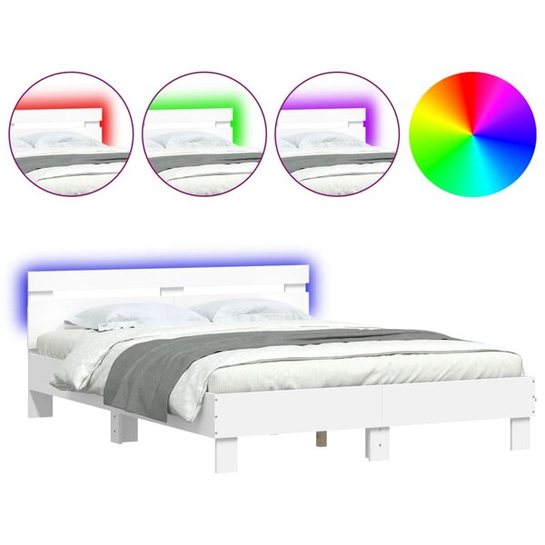 vidaXL Cadre de lit avec tête de lit et LED blanc 140x200 cm