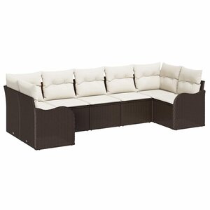 vidaXL Ensemble de canapé de jardin 7 Pièces Marron et blanc Poly rotin