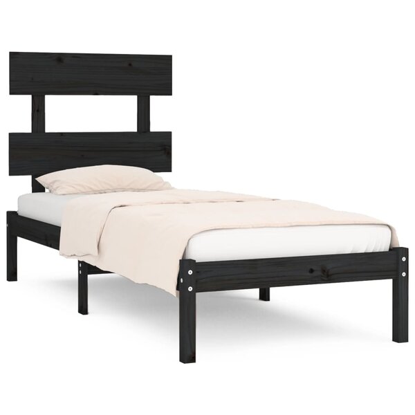 vidaXL Cadre de lit Noir Bois massif 75x190 cm Petit simple