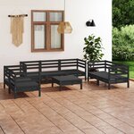 vidaXL Salon de jardin 8 Pièces Noir Bois de pin massif