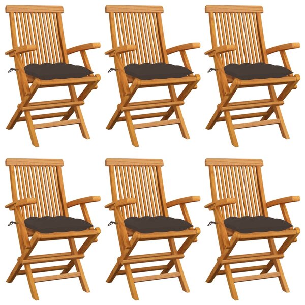 vidaXL Chaises de jardin avec coussins taupe lot de 6 Bois teck massif