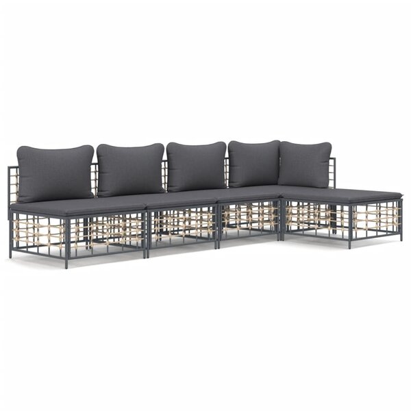 vidaXL Salon de jardin 5 Pièces avec coussins anthracite résine tressée
