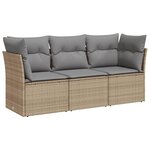 vidaXL Salon de jardin avec coussins 3 Pièces beige résine tressée