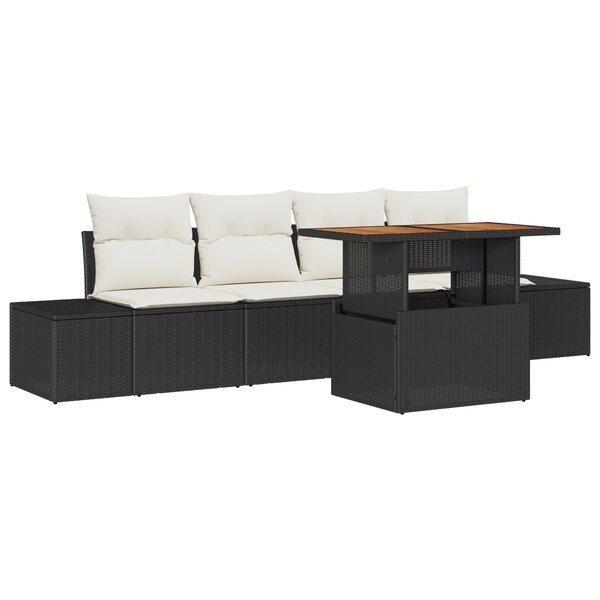 vidaXL Ensemble de canapé de jardin 5 pièces avec coussins en poly rotin noir