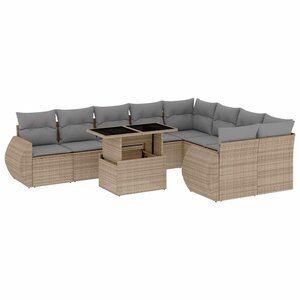 vidaXL Salon de jardin avec coussins 10 Pièces beige résine tressée
