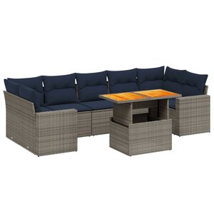 vidaXL Salon de jardin 8 Pièces avec coussins gris résine tressée