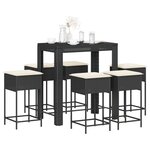 vidaXL Ensemble de bar de jardin 7 Pièces avec coussins noir poly rotin