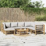 vidaXL Salon de jardin 8 Pièces avec coussins gris clair bambou