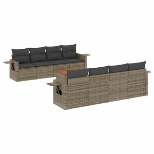 vidaXL Salon de jardin 9 Pièces avec coussins gris résine tressée