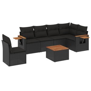 vidaXL Salon de jardin 7 Pièces avec coussins noir résine tressée