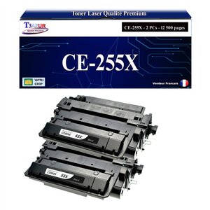 T3AZUR -2x Toners compatibles avec HP CE255X (55X) pour HP LaserJet Enterprise P3010 P3011 P3015 P3015D P3015DN P3015X