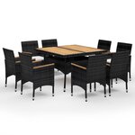 vidaXL Ensemble à manger de jardin 9 Pièces Résine tressée et acacia Noir