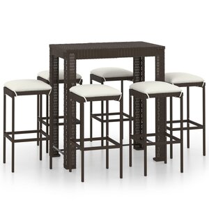 vidaXL Ensemble de bar de jardin 7 Pièces coussins Résine tressée Marron