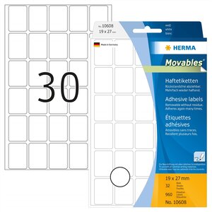 Etui de 960 Étiquettes 'Movables' 19 x 27 mm manuelle blanc sur 32 feuilles HERMA