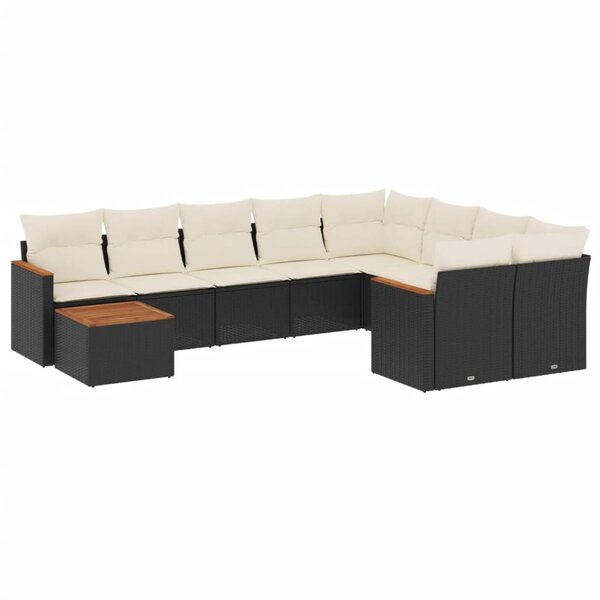 vidaXL Salon de jardin 10 Pièces avec coussins noir résine tressée
