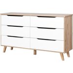 Commode 6 tiroirs - En panneaux de particules - chêne et blanc - 154 x 42 x 86 cm