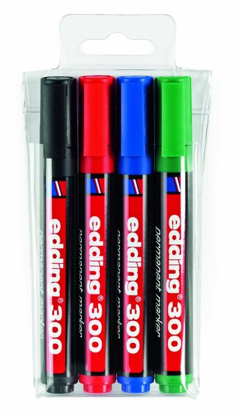 Etui de 4 marqueurs permanent 300 pointe ogive 1 5 - 3 mm assortis edding