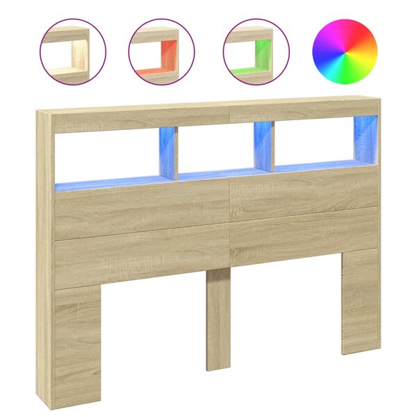 vidaXL Armoire tête de lit avec LED chêne sonoma 140x17x102 cm