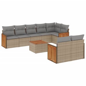 vidaXL Salon de jardin avec coussins 9 Pièces beige résine tressée