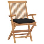 vidaXL Chaises de jardin avec coussins noir 4 Pièces Bois de teck massif