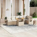 vidaXL Salon de jardin avec coussins 7 Pièces beige résine tressée