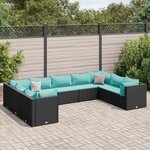 vidaXL Salon de jardin 9 Pièces avec coussins Noir Résine tressée