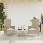 vidaXL Ensemble à manger de jardin et coussins 3 Pièces Beige poly rotin