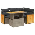 vidaXL Salon de jardin 5 Pièces avec coussins gris résine tressée