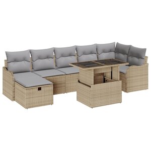 Ensemble de Canapés de Jardin 8 Pièces avec Coussins Beige Poly Rattan