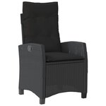 vidaXL Chaise inclinable de jardin avec coussins noir résine tressée
