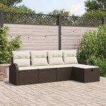vidaXL Ensemble de Canapé de Jardin 5 Pièces avec Coussins Marron Poly Rattan