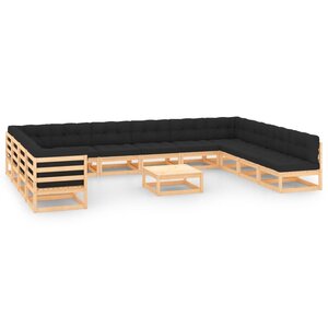 vidaXL Salon de jardin 13 Pièces avec coussins anthracite Pin massif