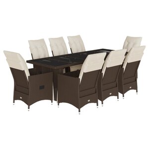 vidaXL Ensemble de bistro de jardin 9 Pièces coussins marron poly rotin