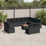 vidaXL Salon de jardin avec coussins 13 Pièces noir résine tressée