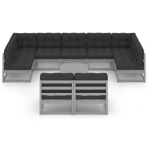 Salon de jardin meuble d'extérieur ensemble de mobilier 10 pièces avec coussins gris bois de pin massif 02_0015026