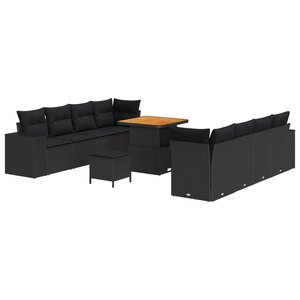 vidaXL Ensemble de sofa de jardin 11 pièces avec coussins noir en poly rattan acacia