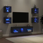 vidaXL Unités murales TV avec LED 7 Pièces noir bois d'ingénierie