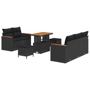 vidaXL Ensemble de canapé de jardin avec coussin 10 Pièces Noir polyrotin